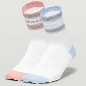 Lululemon Tale to Tell Quarter Sock 2 Pack White Pink Blue Linen Sz M/L 7.5-10